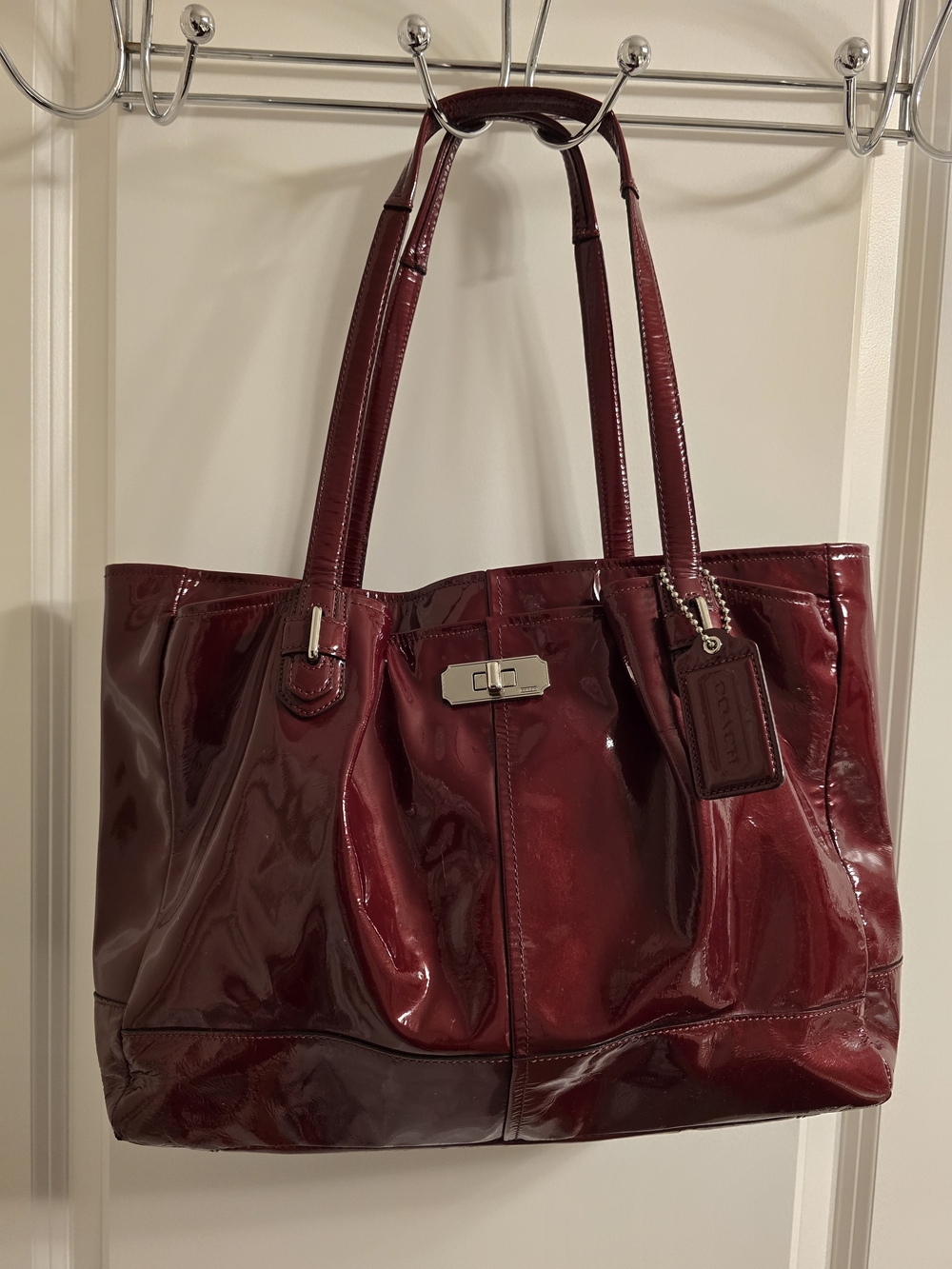 Coach Chelsea "Ashlyn" Deep Red Crimson Patent Leather Tote Bag